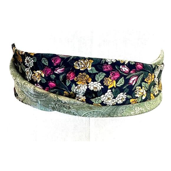 Unique Satin Obi Belt Wide One Size Wrap Money Green Floral Upcycle Necktie - Picture 3 of 6